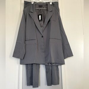 NWT PLT Charcoal pinstripe suit Sz Xl